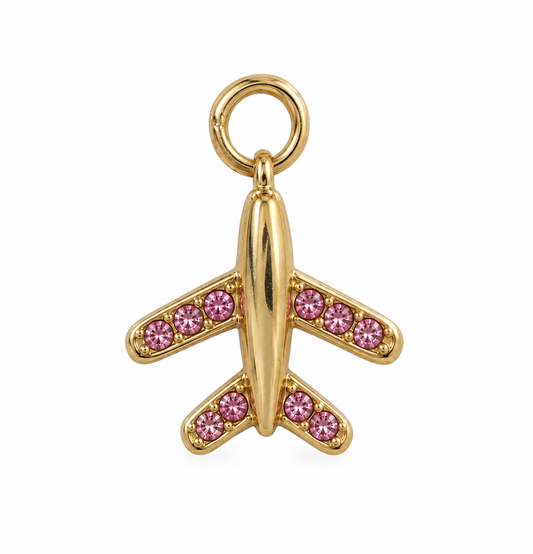 Pink Zircon Airplane Charm
