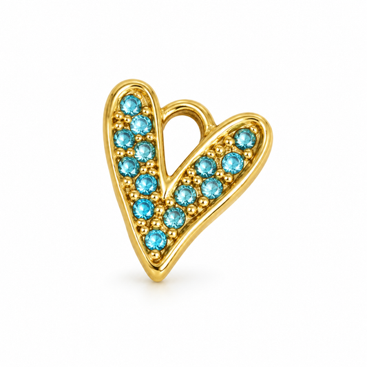 Blue Zircon Heart Charm